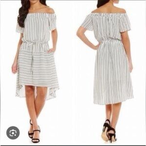 Chic Off-Shoulder Striped High Low Dress